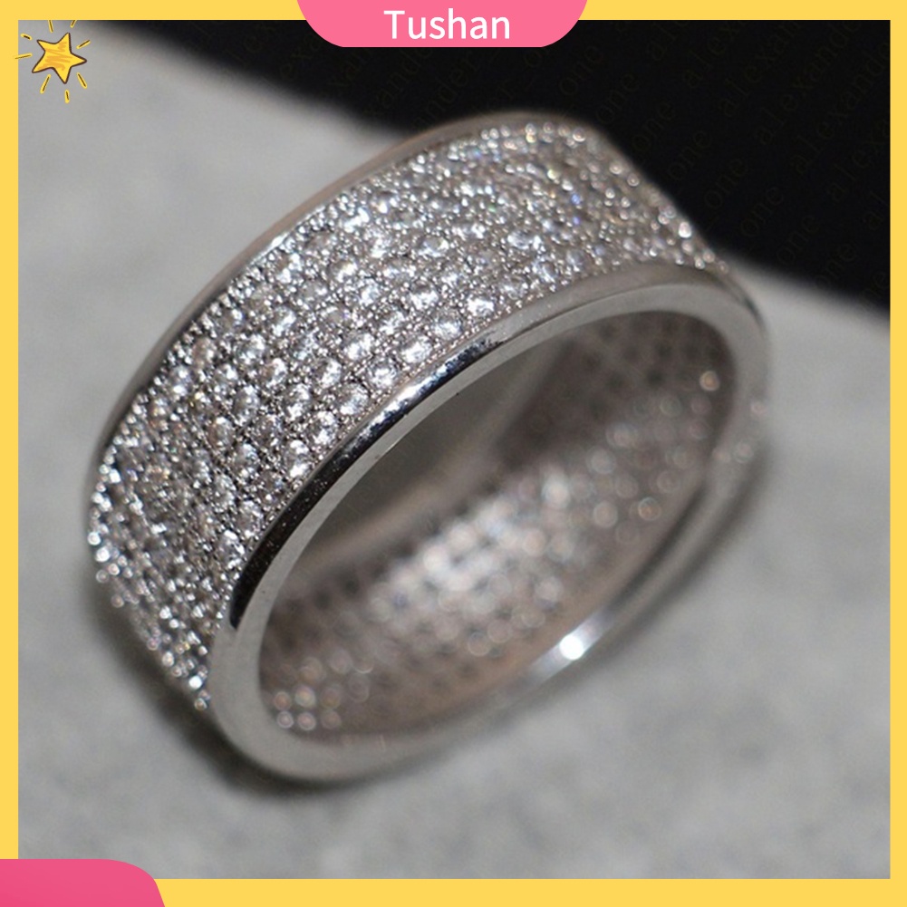 Nhẫn đính hôn 5 hàng đính kim cương nhân tạo sang trọng