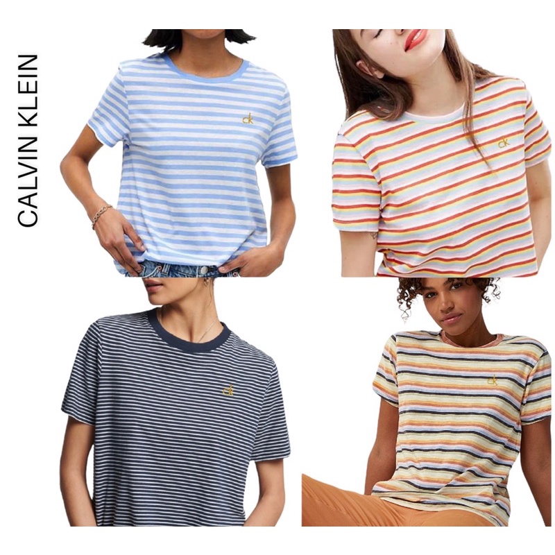 Áo thun sọc cổ tròn thêu logo CK vnxk