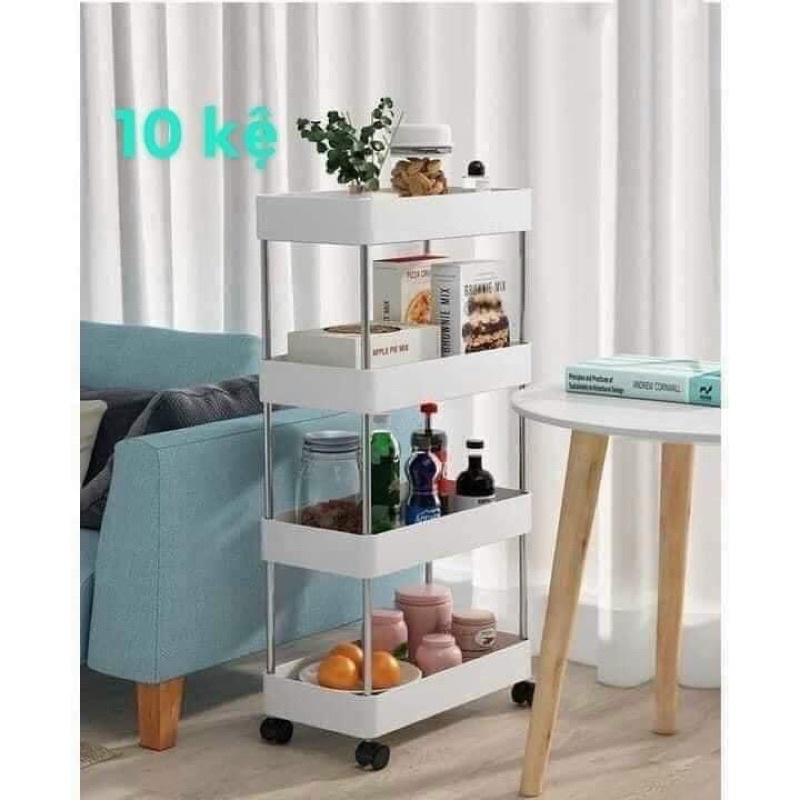 Kệ đựng đồ đa năng 4 tầng có bánh xe đẩy chuyên dụng cho spa, phòng tắm, bếp chất liệu inox cao cấp