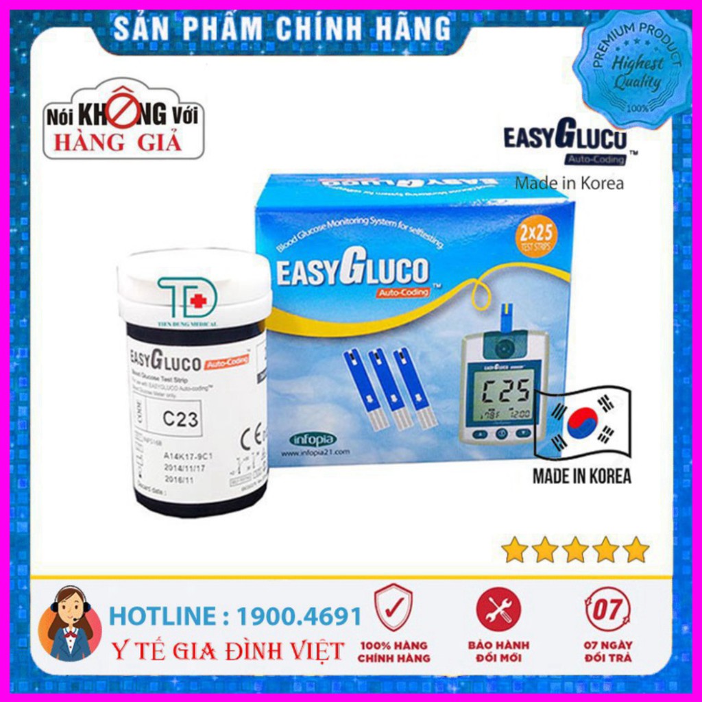 [Cam Kết Chính Hãng] ⚡️Chính hãng⚡️ Lọ 25 que thử đường huyết EasyGluco, tiểu đường Easy Gluco - Đo đường huyết - Phát h