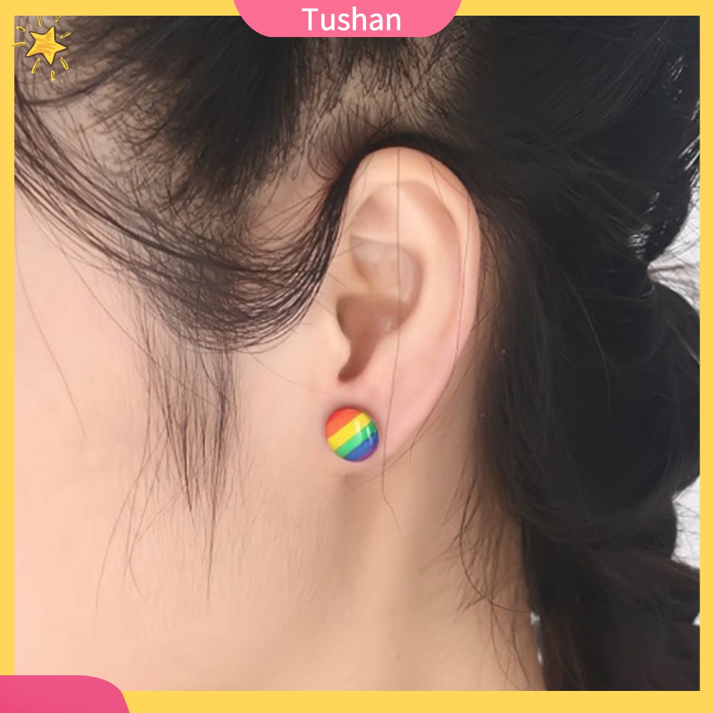 Hoa tai tròn màu sắc cầu vồng thời trang dành cho nữ
