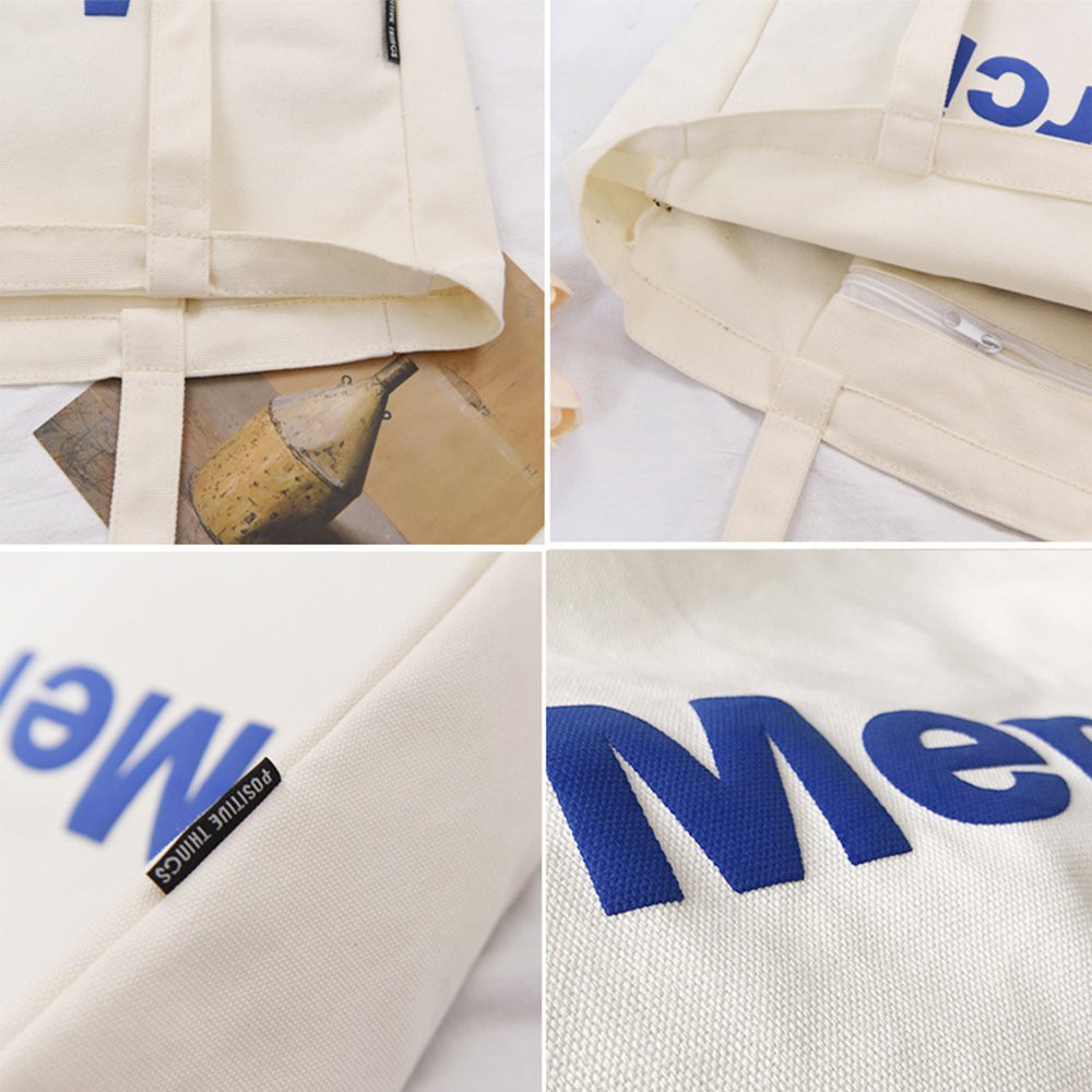 Túi vải tote cho nữ phong cách Hàn Quốc in chữ Merci độc đáo siêu xinh