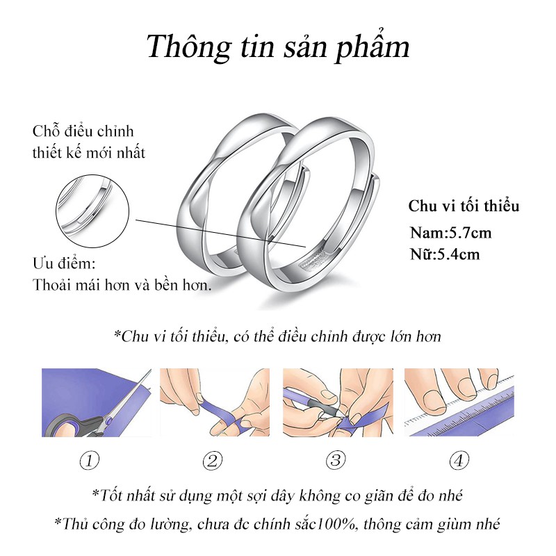 Nhẫn đôi Điều chỉnh kích thước Không phai màu Mạ bạc Lãng mạn Quà tình yêu Quà sinh nhật Cặp Nam Nữ NH-000