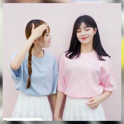 Áo phông hồng phấn trơn form rộng tay lỡ - áo over màu hồng phấn - light pink tee