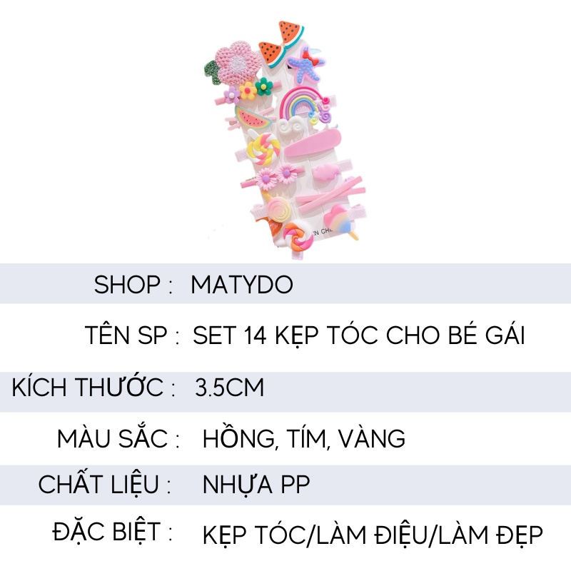 Kẹp tóc mái cho bé gái set 14 kẹp phong cách hàn quốc dễ thương đáng yêu