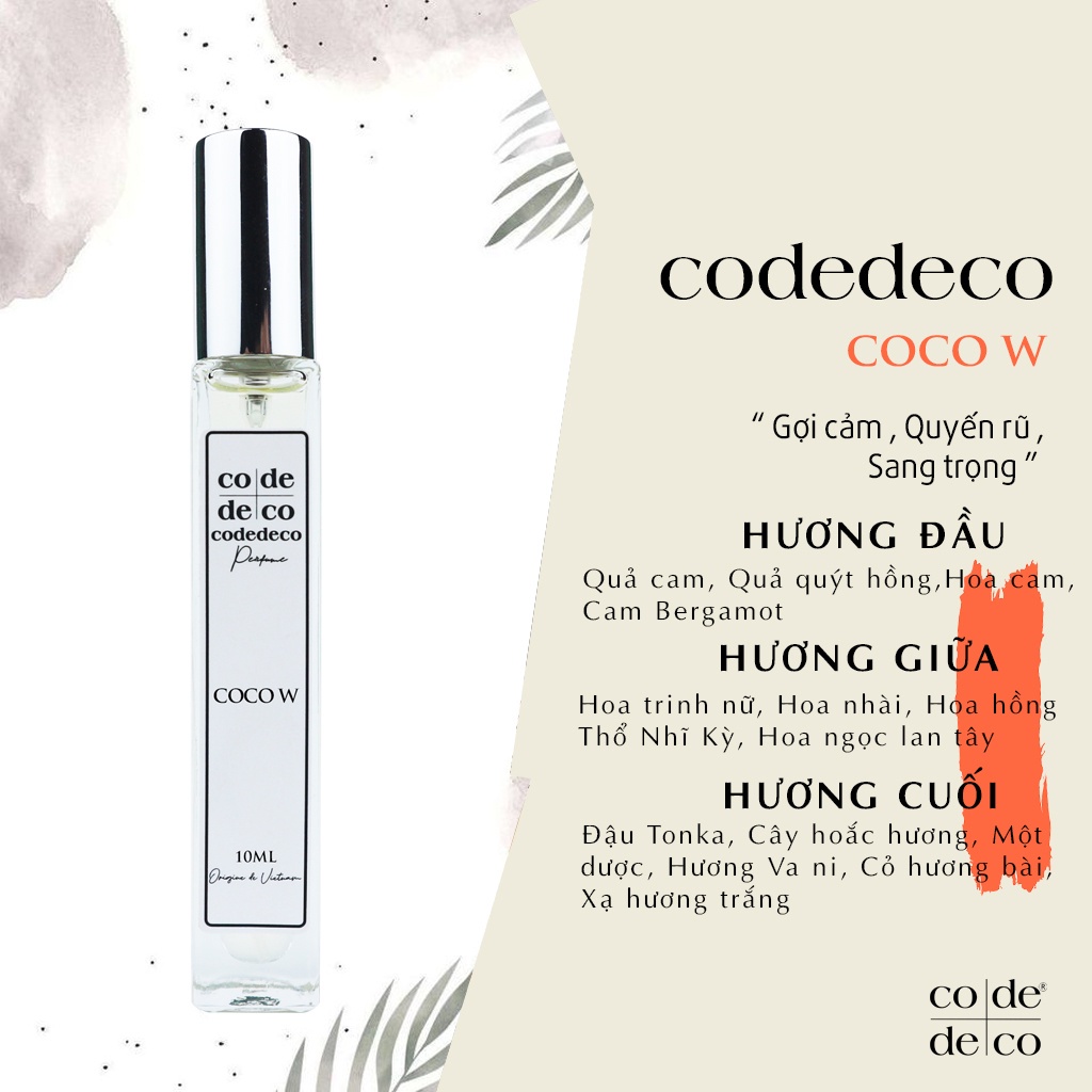 Tinh Dầu Nước Hoa CODEDECO Coco W Mademoiselle EDP (Femme De Luxe) 10ml - Gợi Cảm, Quyến Rũ, Sang Trọng