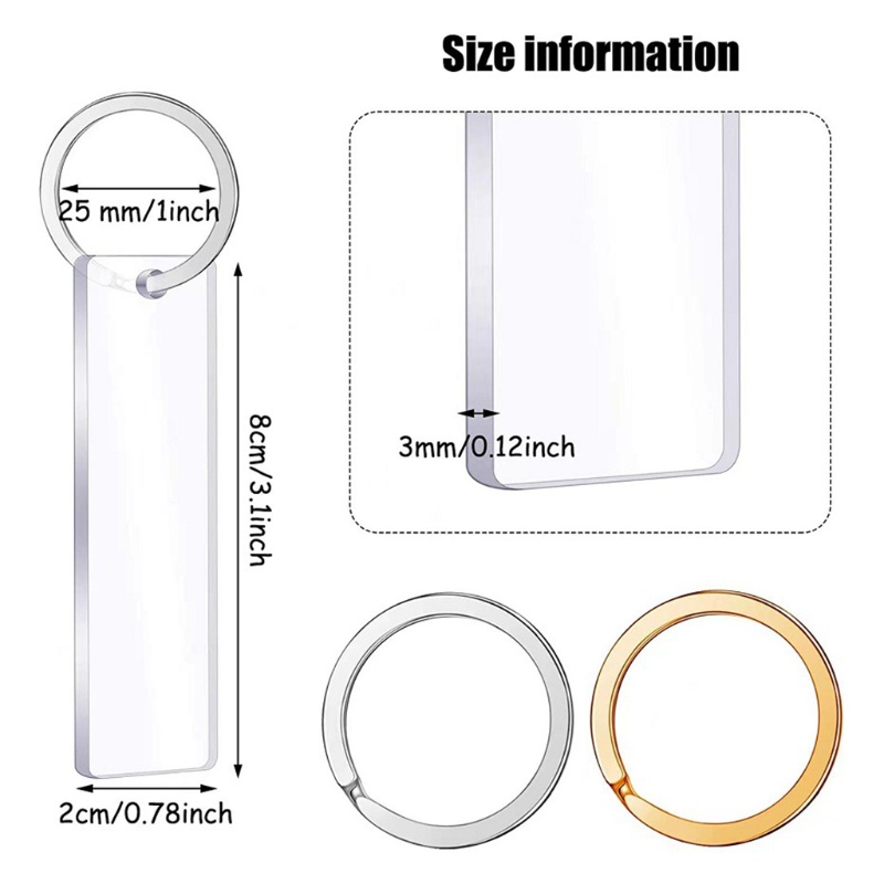 Set 40 Đĩa Nhựa Acrylic Trong Suốt Hình Chữ Nhật Trơn Kèm 30 Đĩa Thay Thế Cho Móc Khóa