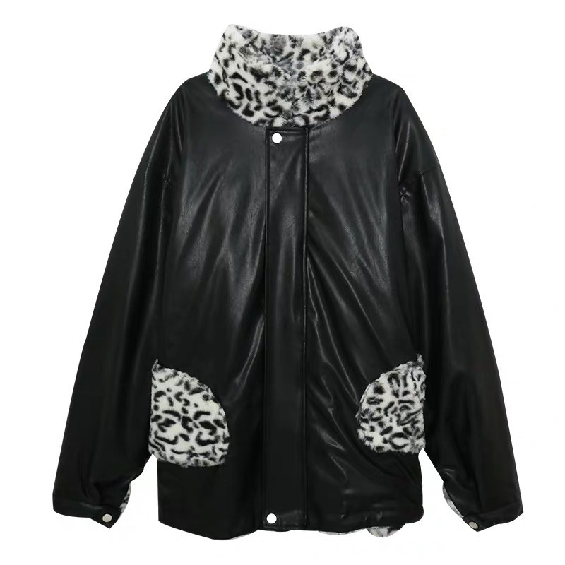 Áo khoác da mix lông