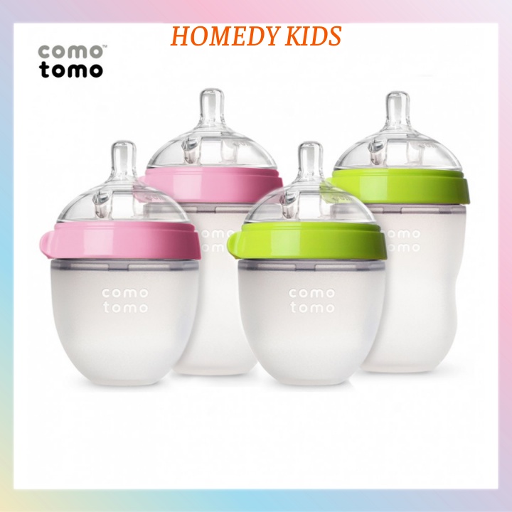 Bình Sữa Comotomo silicone siêu mềm Cho Bé Chống Sặc 150ml 250ml [Hàng Chính Hãng check HiddenTag] Tặng tay cầm