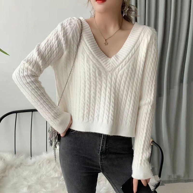 Áo Len Tay Dài Cổ Chữ v Phong Cách Retro Thời Trang Cho Nữ