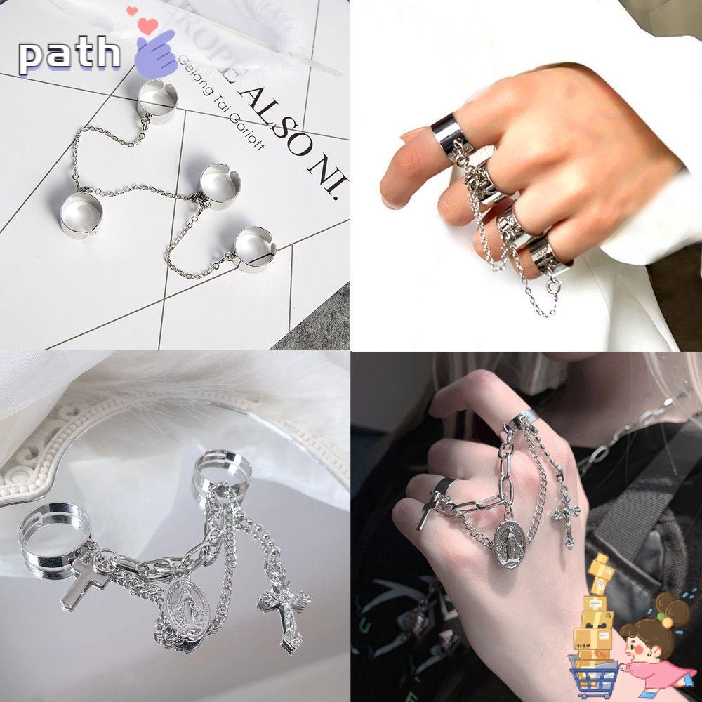 PATH Cool Open Finger Ring Hip Hop Cross Virgin Mary Pendant Punk Rings Party Jewelry Fashion Adjustable Alloy Multi-layer Chain