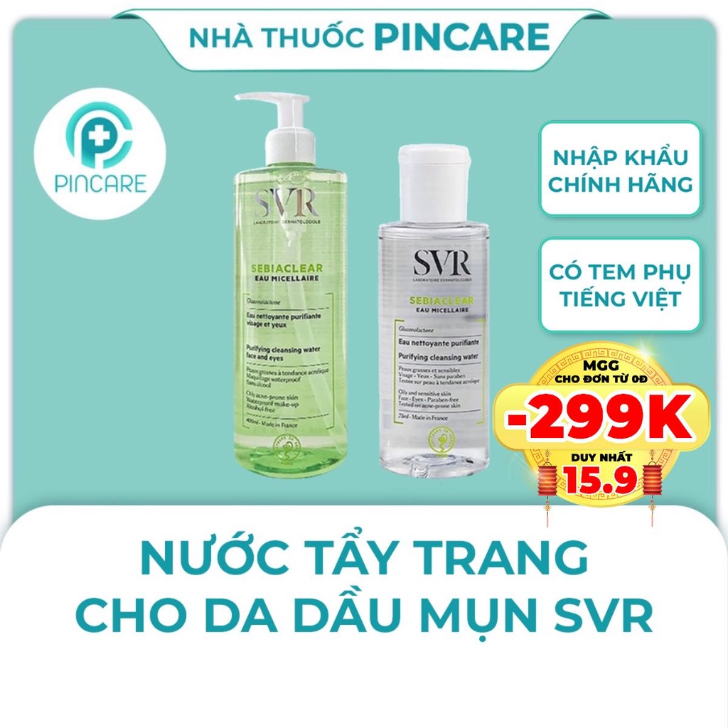 Nước tẩy trang cho da dầu mụn SVR Sebiaclear Eau Micellaire - Hàng chính hãng - Nhà Thuốc PinCare