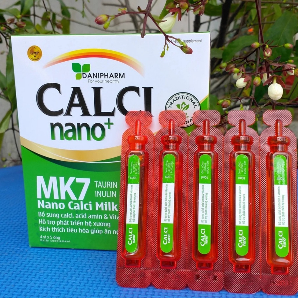 Canxi milk Nano MK7 + D3 canxi cho bé cao lớn, ăn ngon ngủ tốt - Hộp 20 ống