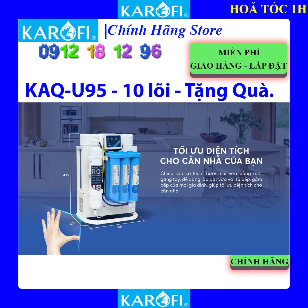 [Mã ELHAMS5 giảm 6% đơn 300K] Máy lọc nước Karofi KAQ-U95 , Bảo hành chính hãng 3 năm, Tặng lõi lọc + Bút thử nước