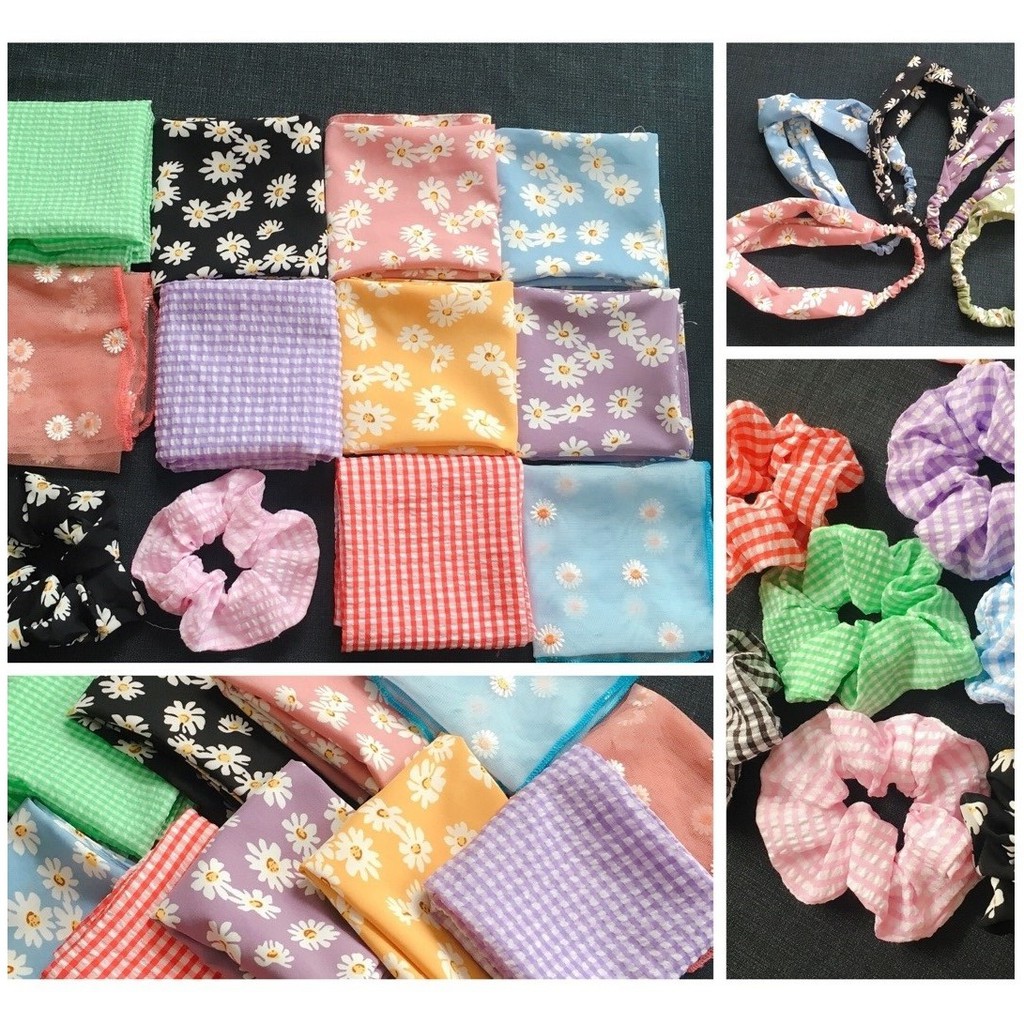 Khăn Choàng BANDANA hoạ tiết Hoa + Caro 50x50 cm Siêu Xinh