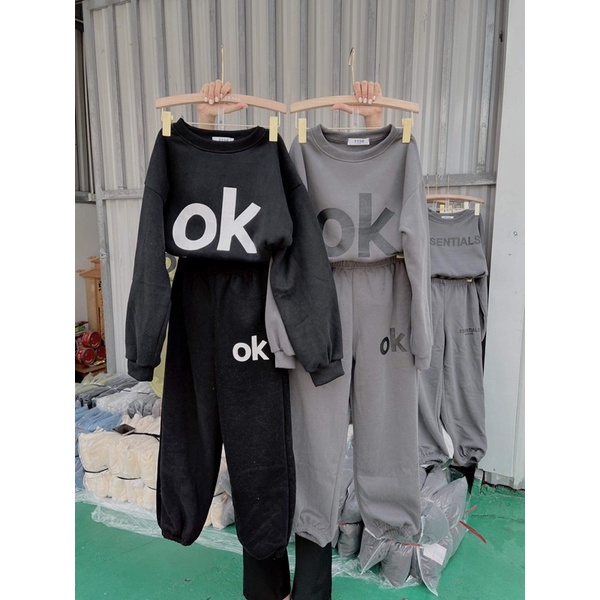 Bộ nỉ cotton OK chữ to H2B876