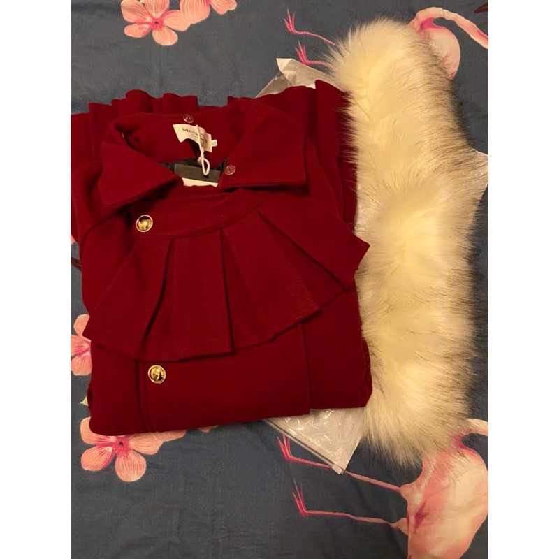 Áo khoác dạ cổ lông dáng xoè siêu đáng yêu style Hàn Ulzzang 2 màu đen đỏ