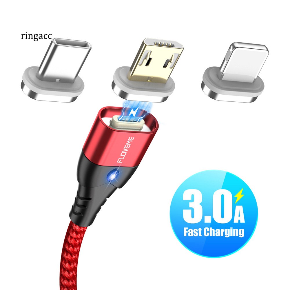 【RAC】Floveme Magnetic Type C Micro USB 3A Fast Charge Data Syncfor Android iOS