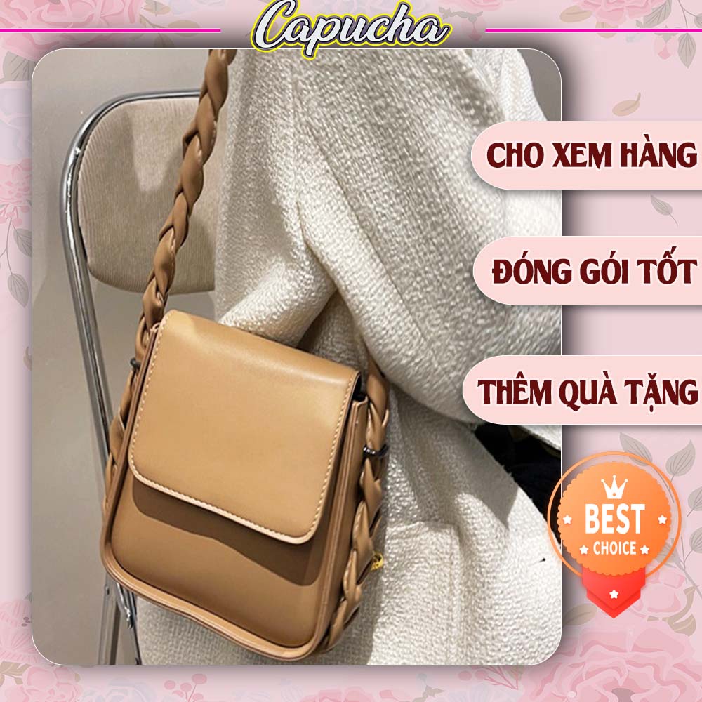 Túi xách nữ đeo vai kẹp nách, đeo chéo dây đuôi sam chất da mềm mịn Capucha T31