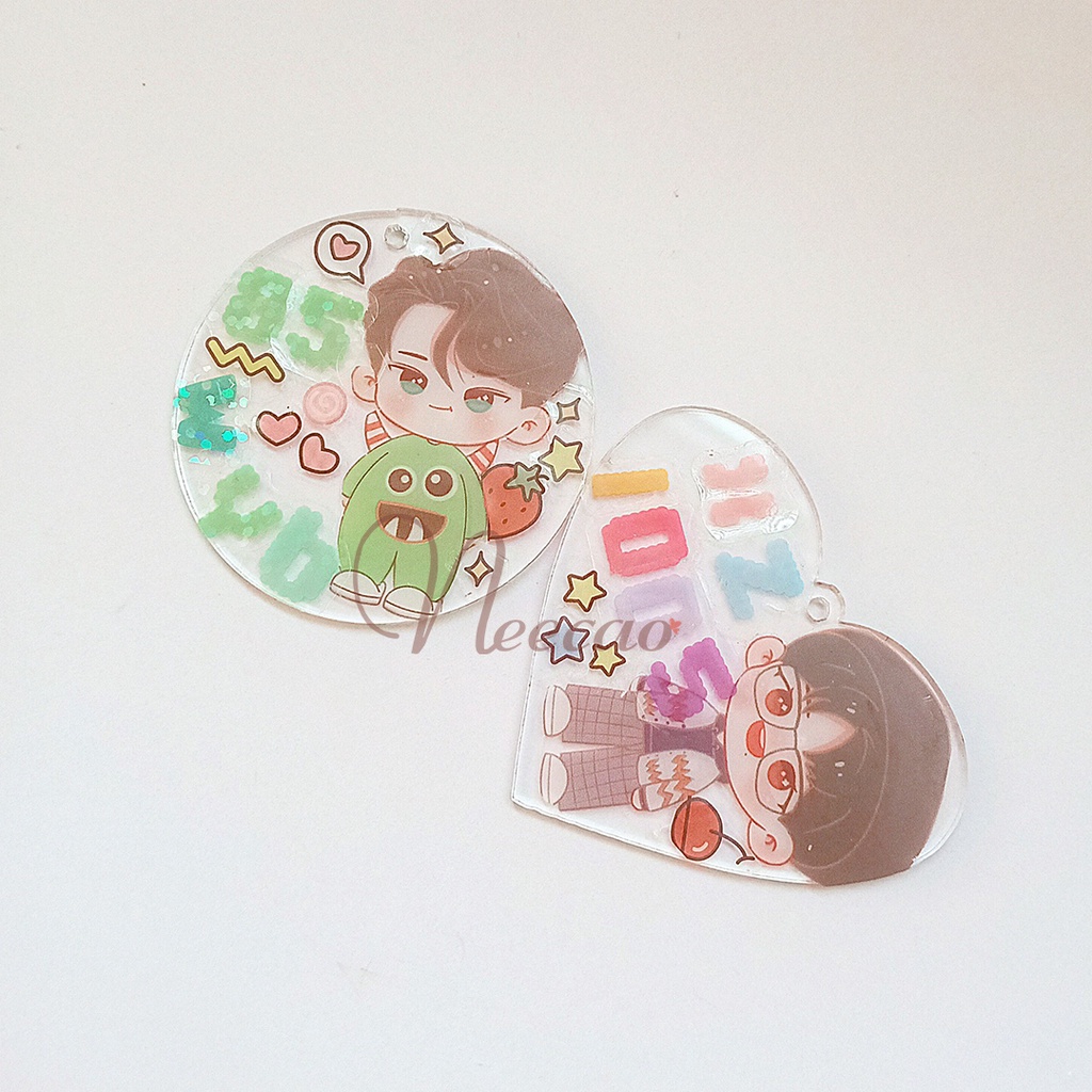 Móc Khóa Nhựa Trong Suốt Acrylic Sáng Tạo DIY Tự Trang Trí Sticker WashiThần Tượng Hình Tròn Trái Tim BJYX Neecao