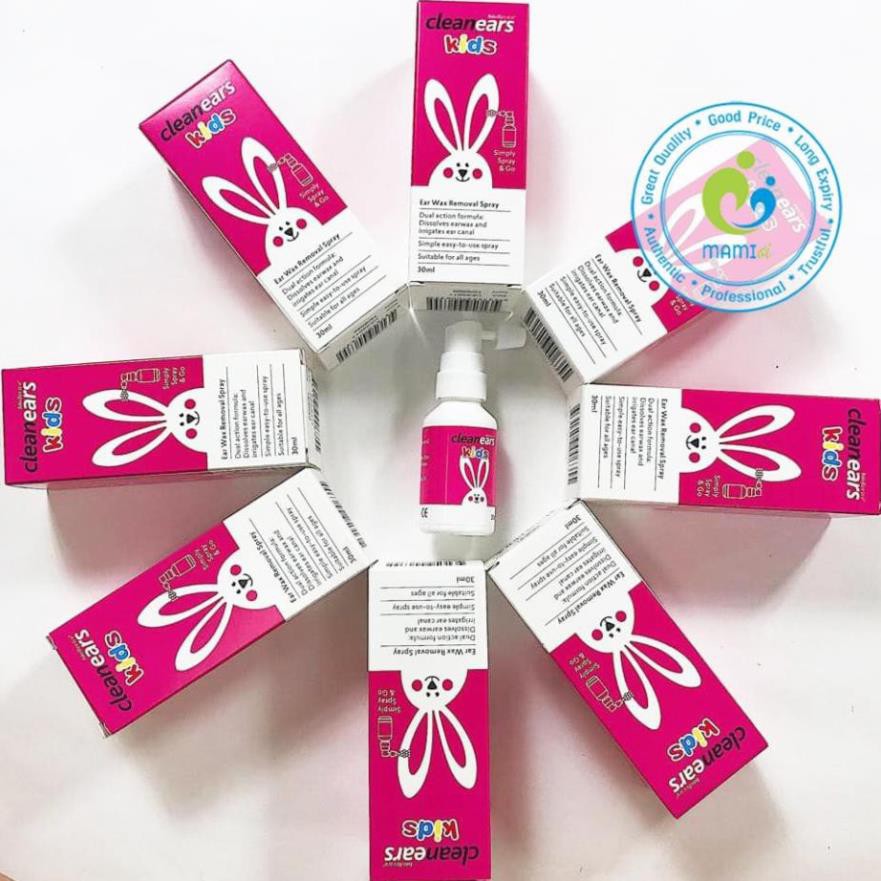 Xịt thỏ hồng  hỗ trợ làm tan ráy tai cho trẻ từ 2 tháng tuổi trở lên Clean Ears Kids, Úc
