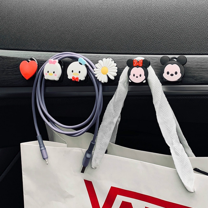 Móc Treo Dây Cáp Tai Nghe / Chìa Khóa / Túi Mua Sắm Bằng Nhựa Hình Mickey Minnie Doraemon Tự Dính Thông Dụng Dành Cho Xe Hơi