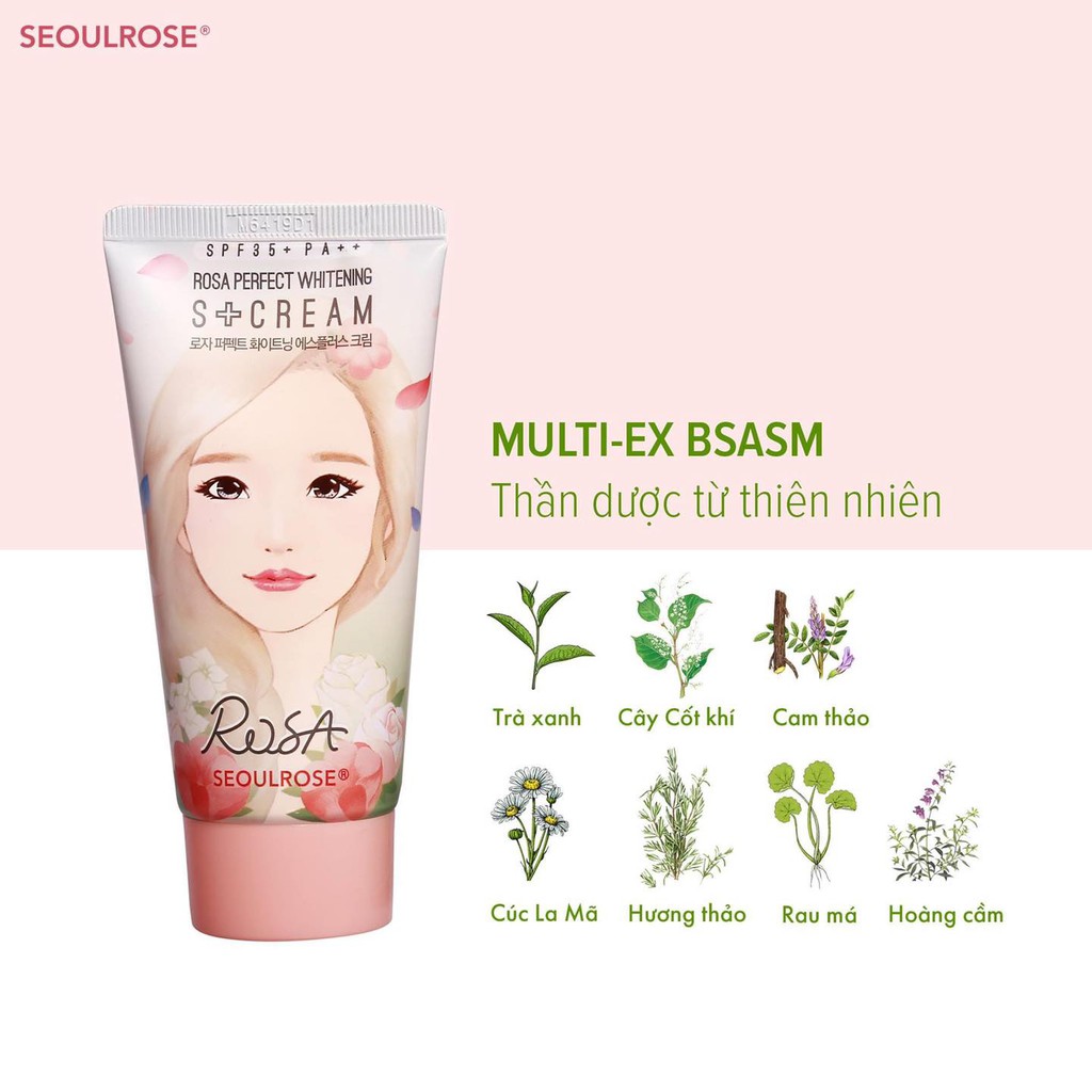 Kem Dưỡng Sáng Da Ban Ngày Chống Nắng SeoulRose SPF35 PA++ Rosa Perfect Whitening S+ Cream 50g