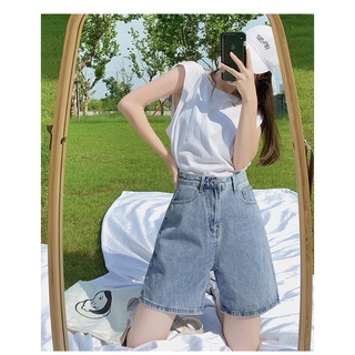Quần sooc ngố bò jean nữ ống suông rộng short jean cạp cao phong cách Hàn Quốc MS02