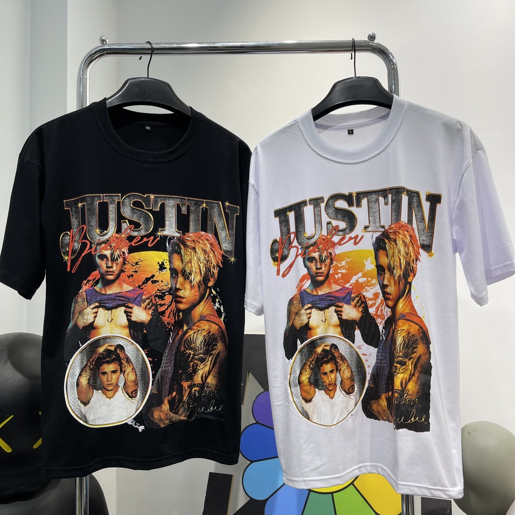Áo thun tay lỡ justin bieber logo nam nữ áo thun unisex cotton cao cấp Kun Shop