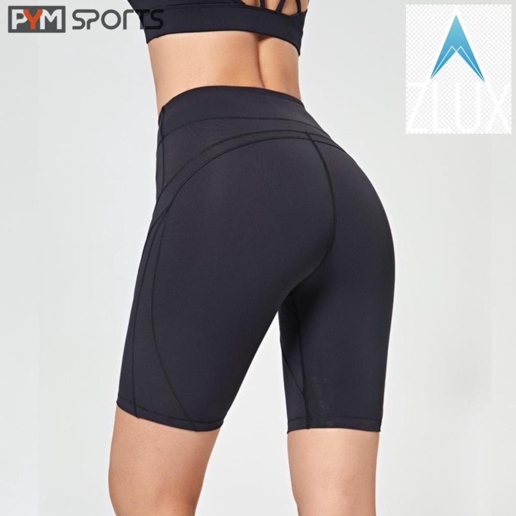 🤼🤺 Quần legging đùi tập gym yoga PYMSPORT - PYML029 thun cạp cao, dáng ôm bó, 4 màu đen, tím, ghi, hồng 🤼🤺