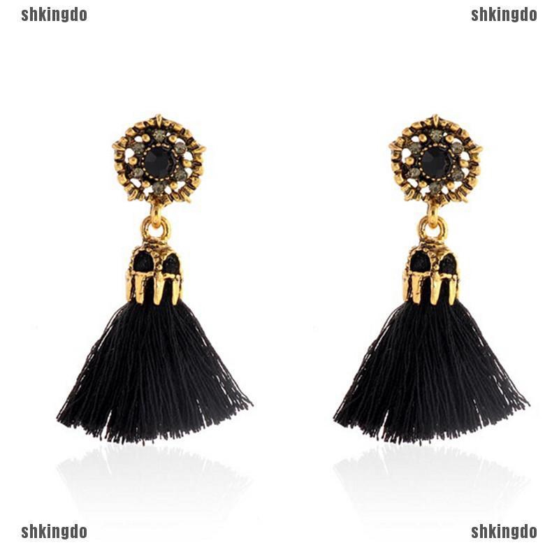 Đôi Khuyên Tai Tua Rua Đính Đá Thời Trang Cho Phụ Nữ