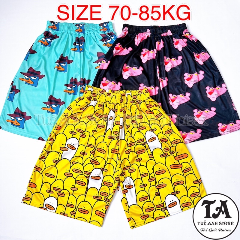 (Bigsize 70-85KG) Quần Short Thun Hoạt Hình Unisex - Quần Đùi Nam Nữ Mặc Nhà Freesize Đến 85KG TUEANHSTORE