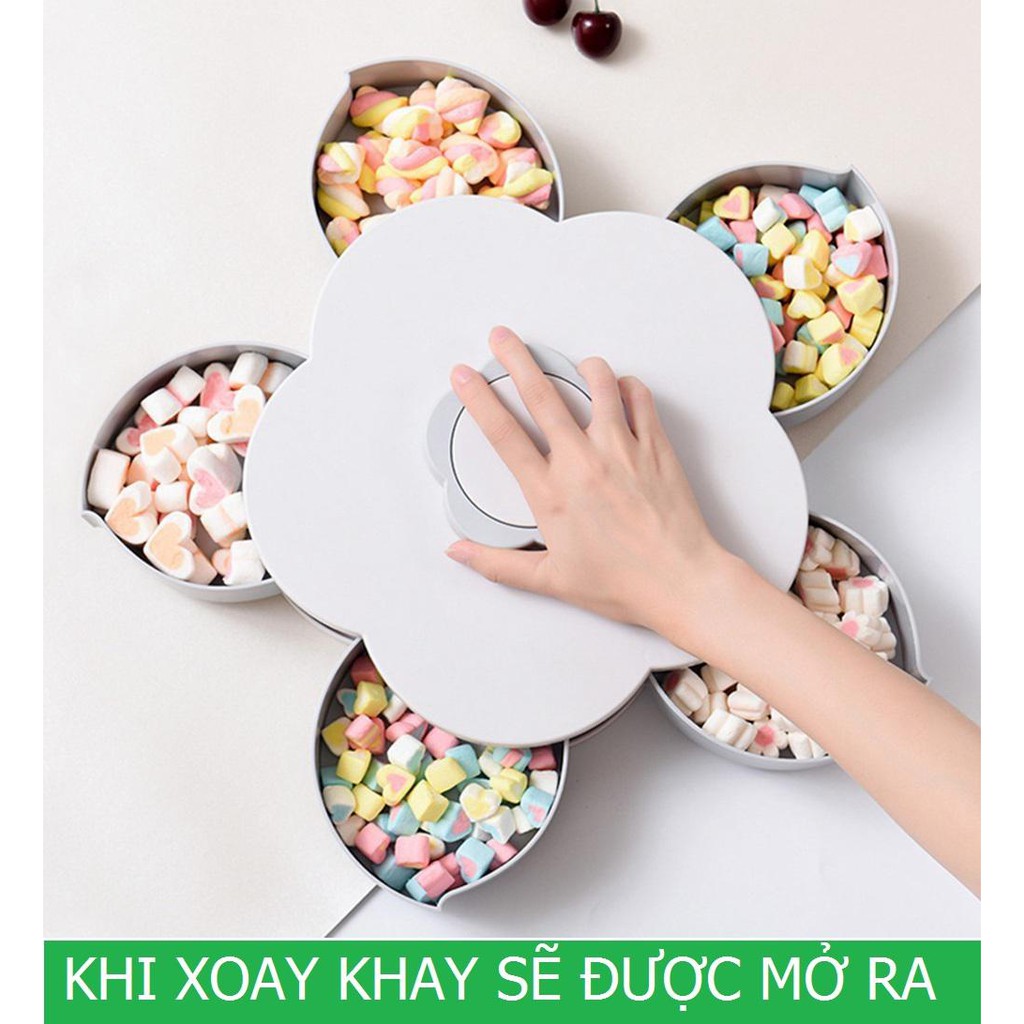 Khay đựng bánh kẹo hình Hoa 5 cánh tự xoay đóng mở KamiHome