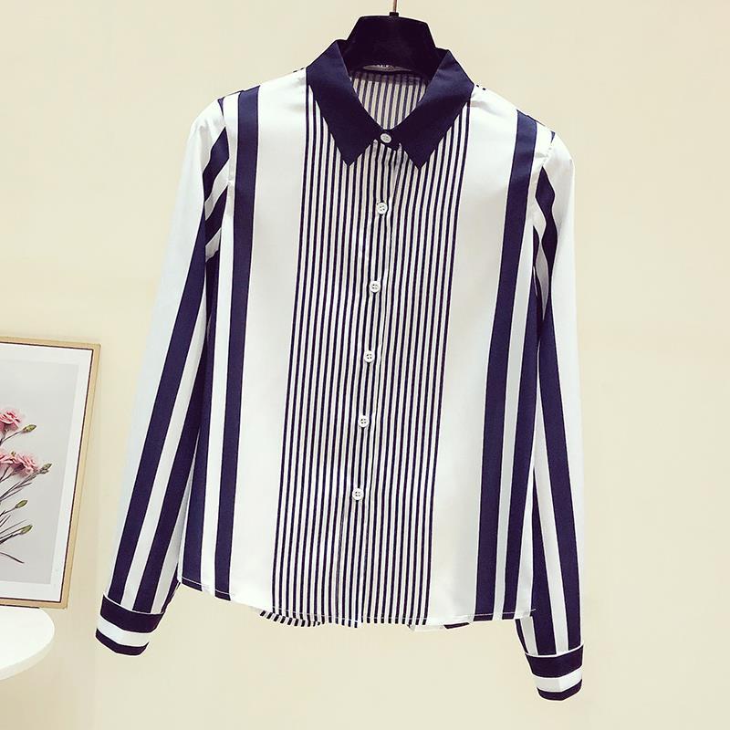 Áo Sơ Mi Chiffon Tay Dài Họa Tiết Kẻ Sọc Phong Cách Hàn Quốc Thời Trang Xuân Thu Cho Nữ