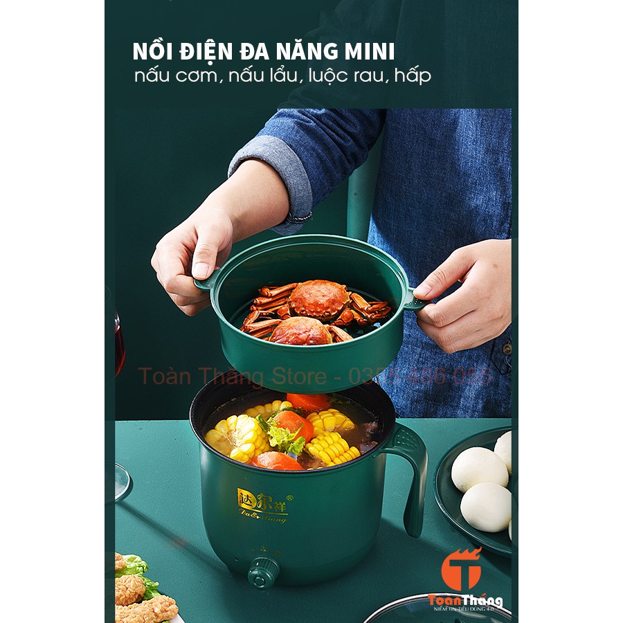 Nồi điện mini đa năng, nấu cơm, nấu lẩu, hấp chính hãng- kèm giá hấp-ca nấu mì, nồi chiên