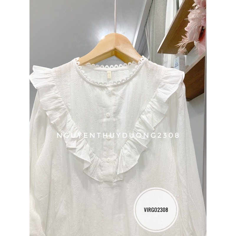Áo sơmi Ulzzang viền bèo chữ V/Áo sơmi cổ bèo V 1602