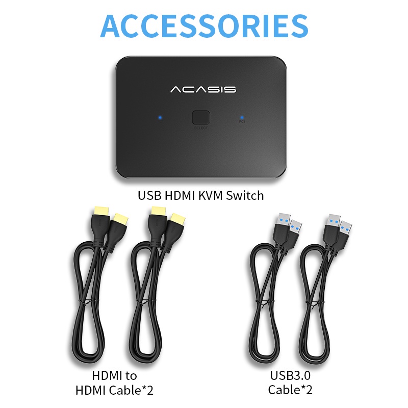 Acasis usb hdmi kvm switch 2 in 1 out 4k60hz hdmi switcher and extended usb3.0 hub manual sharing box with usb cables hdmi 2.0 cho máy tính pc laptop màn hình máy tính để bàn