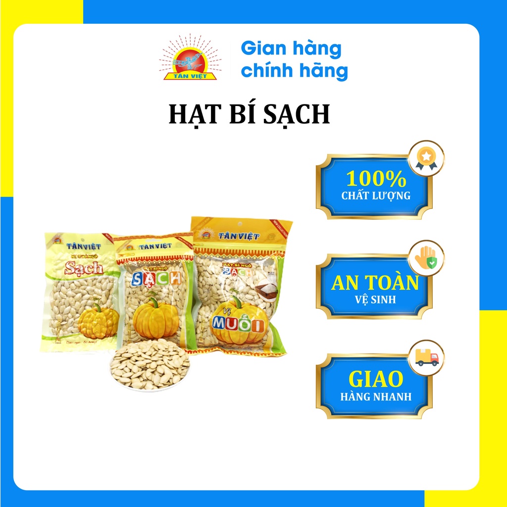 Hạt Bí Tân Việt Đủ Loại Sạch Hay Vị Muối An Toàn Vệ Sinh Thực Phẩm Gói 90gr - 380gr