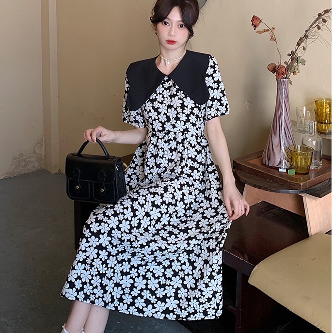 Đầm SUXI thiết kế dáng dài tay ngắn cổ búp bê rộng thời trang mùa hè cho nữ