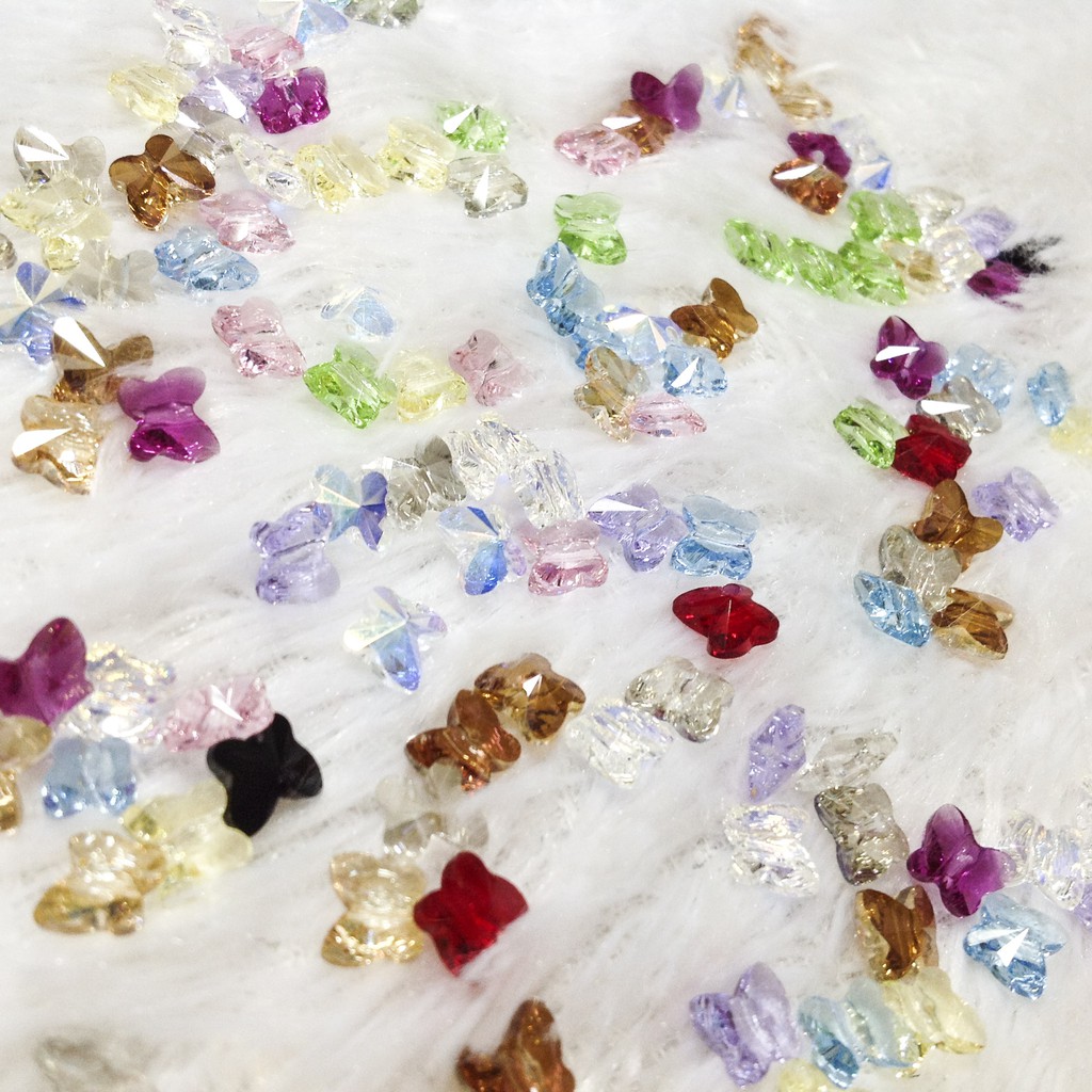 Hạt đá pha lê hình bươm cao cấp nhiều màu size 6mm lấp lánh cườm xỏ vòng tay