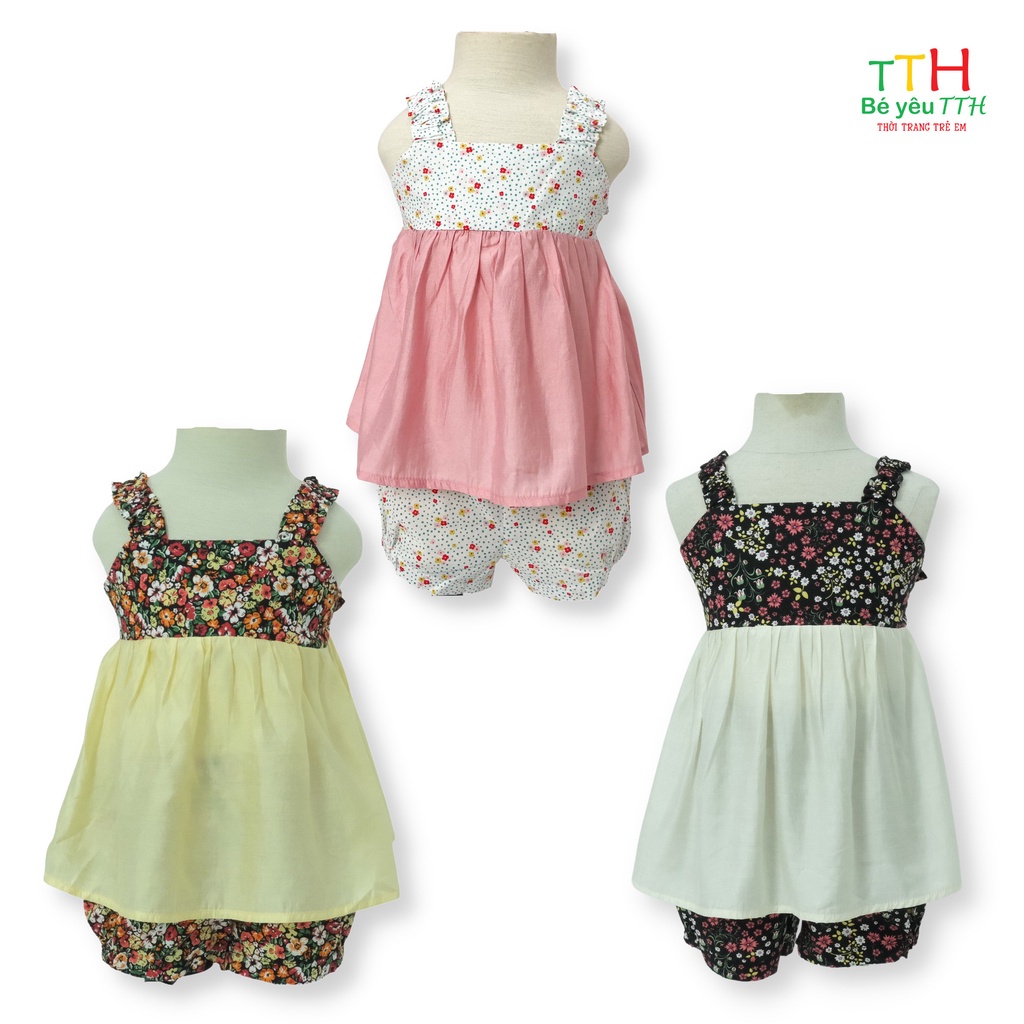 Set áo 2 dây kèm quần lưng chun bé gái - BÉ YÊU TTH - size 2-8 tuổi - MS: 222355
