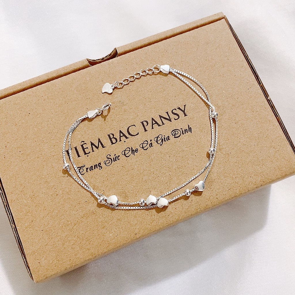 Lắc tay bạc nữ PANSY - Lắc bạc sợi kép tim xinh xắn