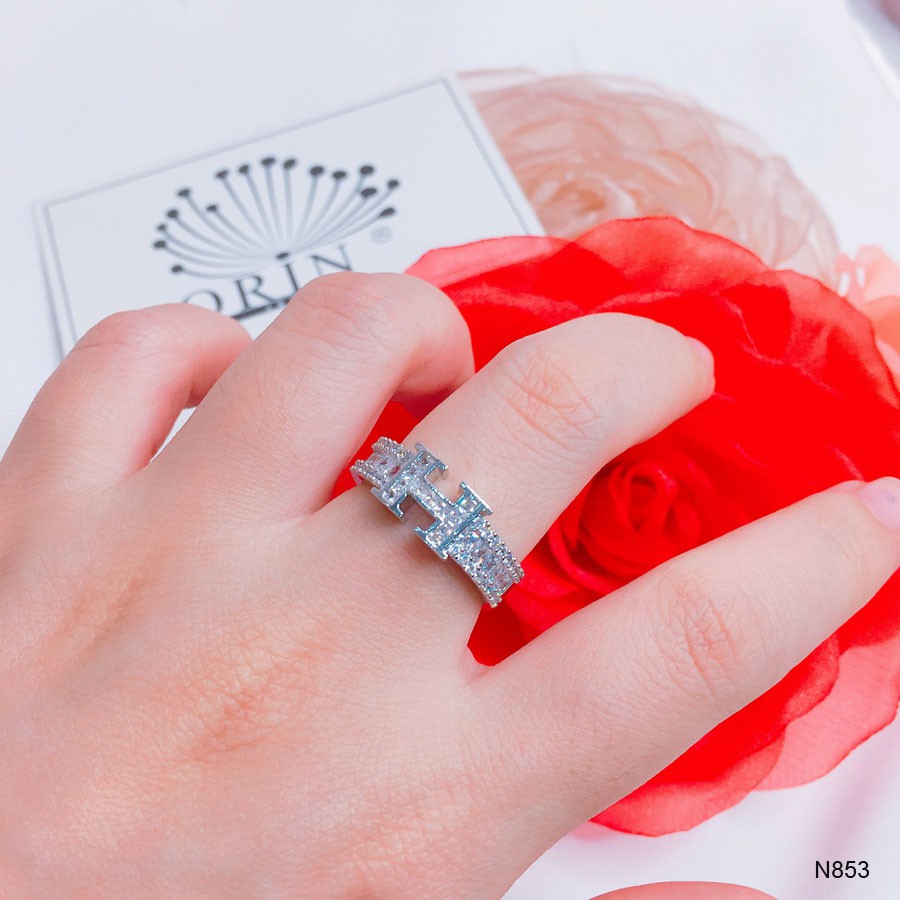 Nhẫn bạc mặt hình chữ đính đá thiết kế cao cấp Orin N853