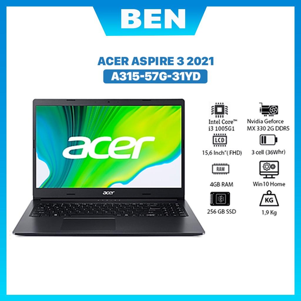 Laptop ACER Aspire A315-56-37DV i3 1005G1 /Ram 4GB/SSD 256GB/15.6 inch/Win10 (NX.HS5SV.001)