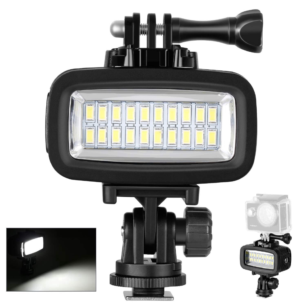 Đèn LED 3 màu (trắng, cam, tím) có flash chống nước 131ft/40m dùng cho GoPro Hero 7 6 5 4 3+ DSLR