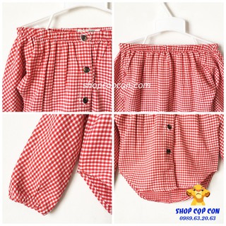 Áo bẹt vai caro đỏ (10-36kg)
