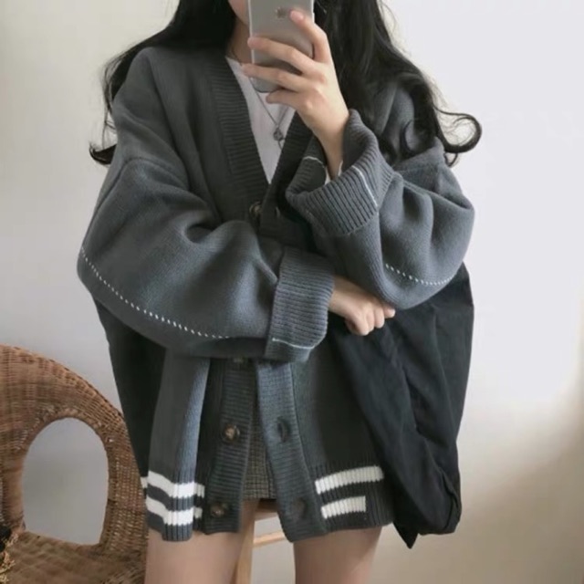 Áo khoác len cardigan viền gấu áo Ulzzang