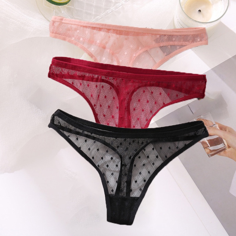 Cute Byte Bộ 3 Quần Lót Nữ Lọt Khe Phối Ren Xuyên Thấu Dễ Thương
