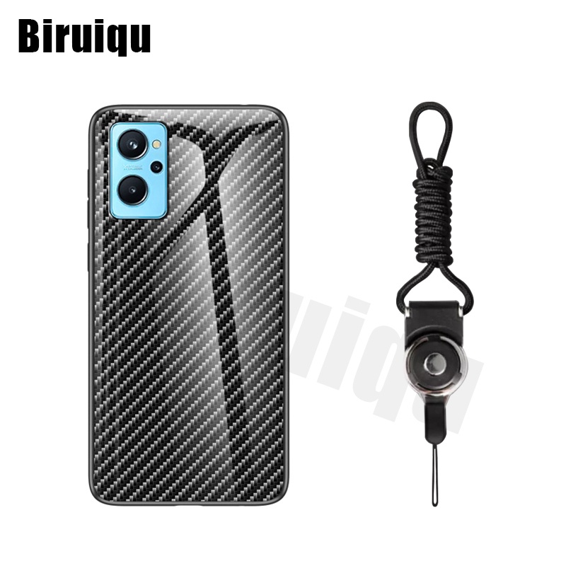 Ốp Điện Thoại Sợi Carbon Mặt Kính Cường Lực Chống Trầy Chống Sốc Cho Realme 9i
