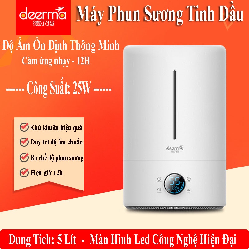 Máy Phun Sương Tạo Độ Ẩm Deerma Xiaomi - Máy Khuếch Tan Tinh Dầu Thơm Công Suất 25W Dung Tích 5 Lít - BH 12 Tháng